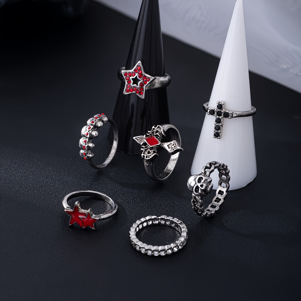 Multi-Set Dark Gothic Synthetic Rhinestone Ring Set